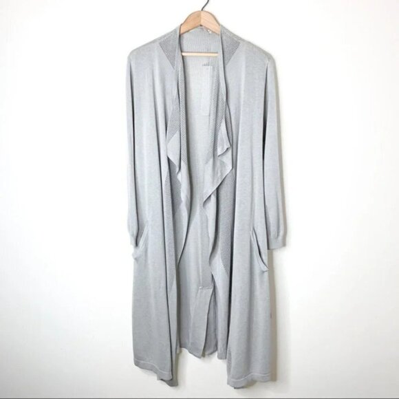 One Grey Day Women's Cardigan Sweater Long Belted Duster Draped Gray XS - Picture 4 of 15